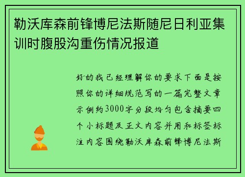 勒沃库森前锋博尼法斯随尼日利亚集训时腹股沟重伤情况报道